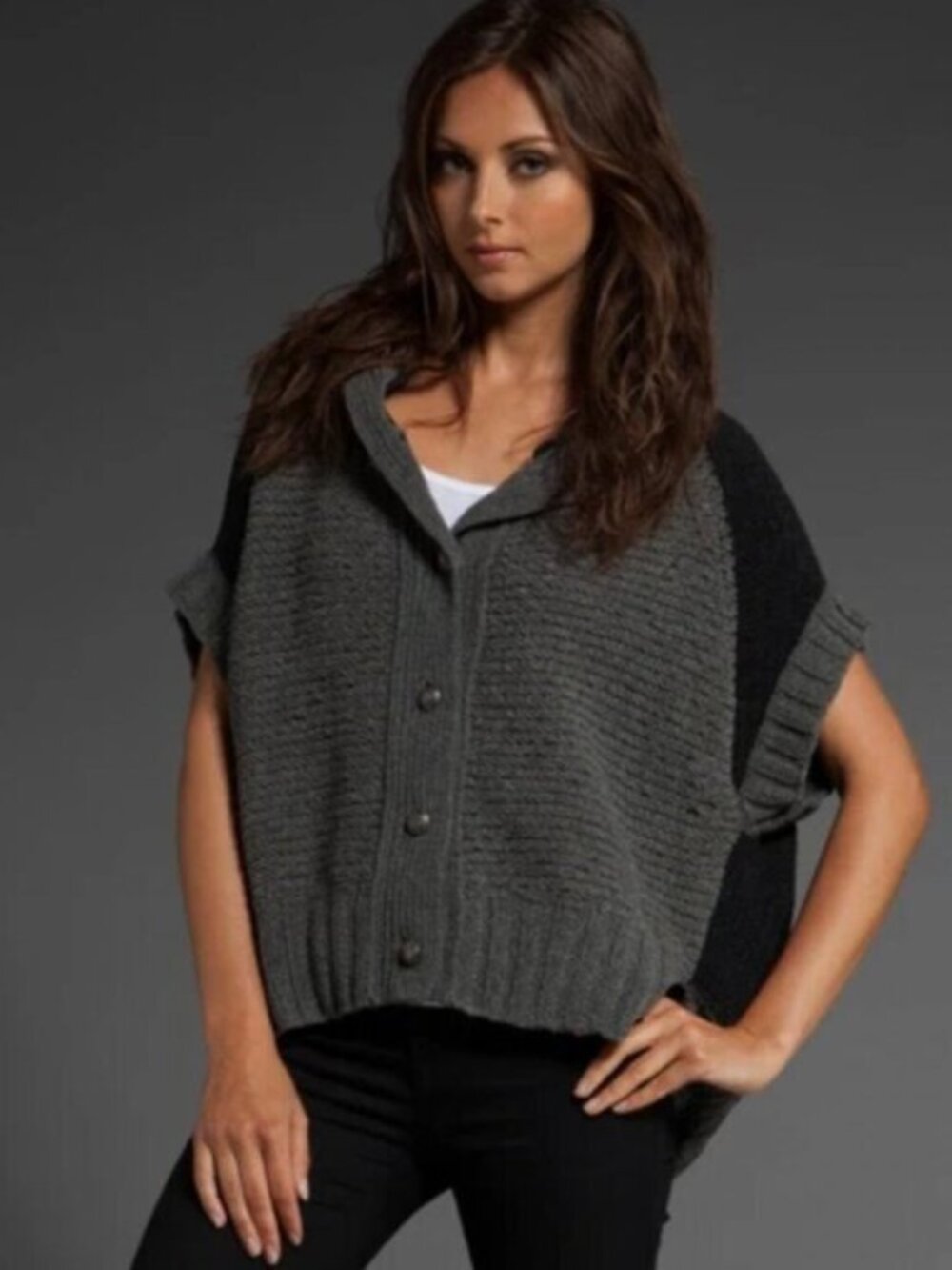 Juicy Couture Colorblock Chenille Hooded Poncho Sweater Gray S